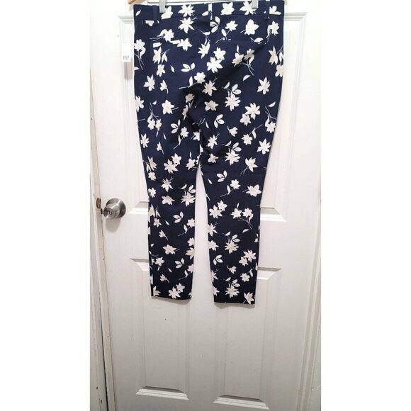 Gap Womens Navy Blue Floral Print Pants With Zipper Closure & Pockets Skinny - Picture 3 of 12